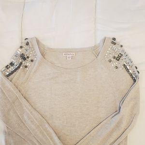 Crew Neck Sweater with Jewels on The Shoulders